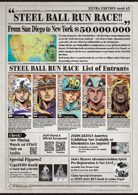 🐎 Вторые и третьи этапы «Steel Ball Run» стартуют 25 сентября на Netflix.
В сеть выложили обе стран