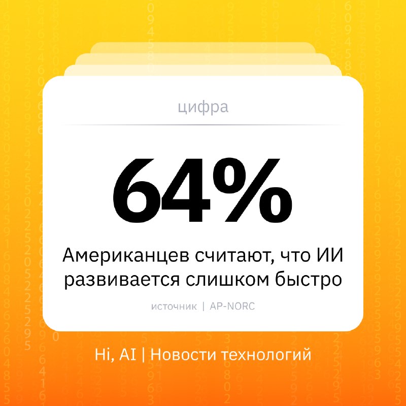 ⏫ Большинство американцев считают, что ИИ развивается слишком быстро
В опросе AP-NORC 64% респонден