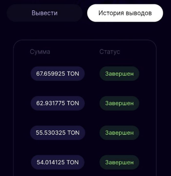 #Bounty_Hash 🚚
Сделал очередной вывод, на 67 TON (100$)
Моя статистика:
Дата моего входа в проект: