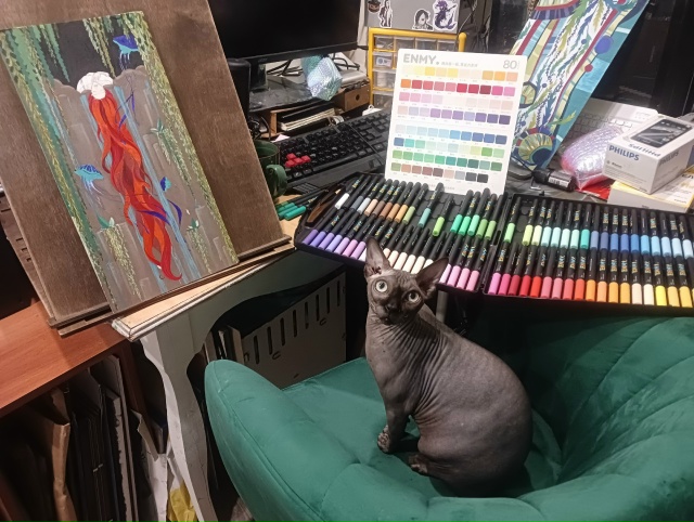 Мать художник, сын в неё. Хром сидит помогает мне дорис?...