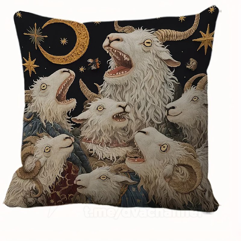 На маркетплейсах нашли криповые подушки с орущими козлами — с ними любой интерьер заиграет красками