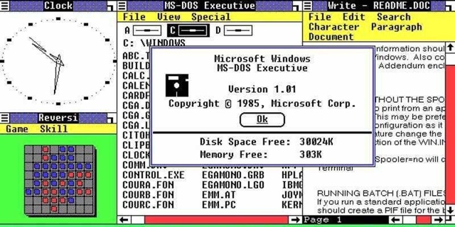 Windows 1.01, 1985 год.