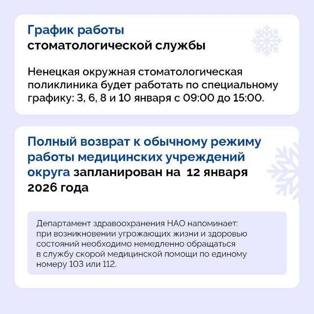 🚑 График работы учреждений здравоохранения НАО в дни...