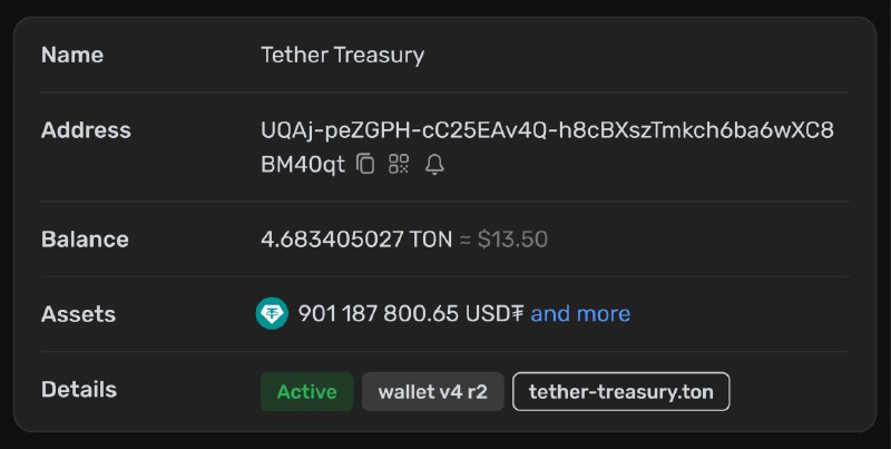 В сети ☺️ TON обнаружилась интересная картина – на Treasury-кошельке Tether сейчас лежит более ☺️ 90