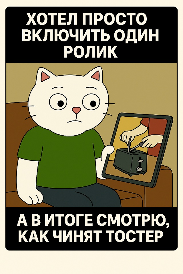 Хотел просто включить один ролик,
а в итоге уже двадцат...