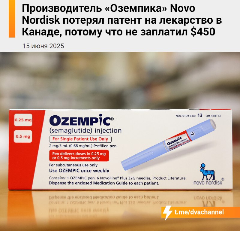 Производитель «Оземпика» лишился патента на препарат в Канаде из-за того, что… не заплатил пошлину в