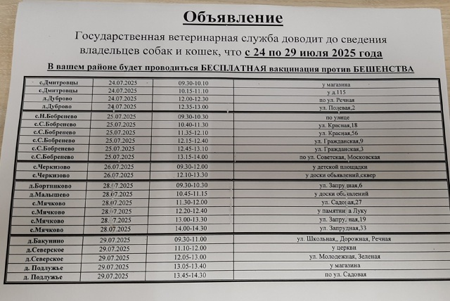 ВНИМАНИЕ! Вакцинация против Бешенства!!!
С 24 по 29 июля 202...