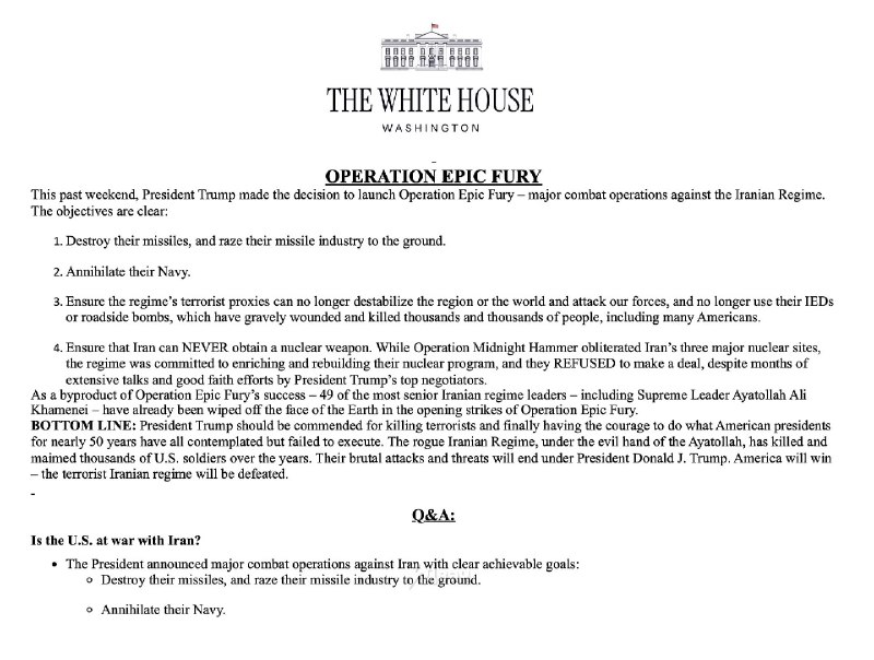 Трамп замутил свою СВО
Белый дом запретил конгрессменам-республиканцам называть атаку на Иран войно