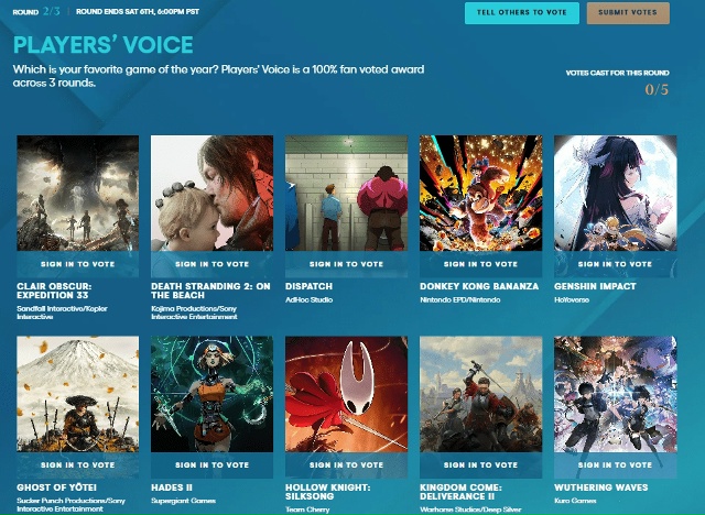 Начался второй этап голосования The Game Awards 2025 в категори...