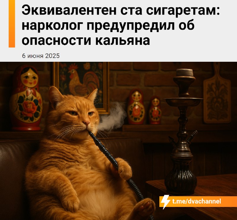 Час курения кальяна по вреду сопоставим с выкуриванием 1️⃣0️⃣0️⃣ сигарет, рассказал врач-нарколог
Д