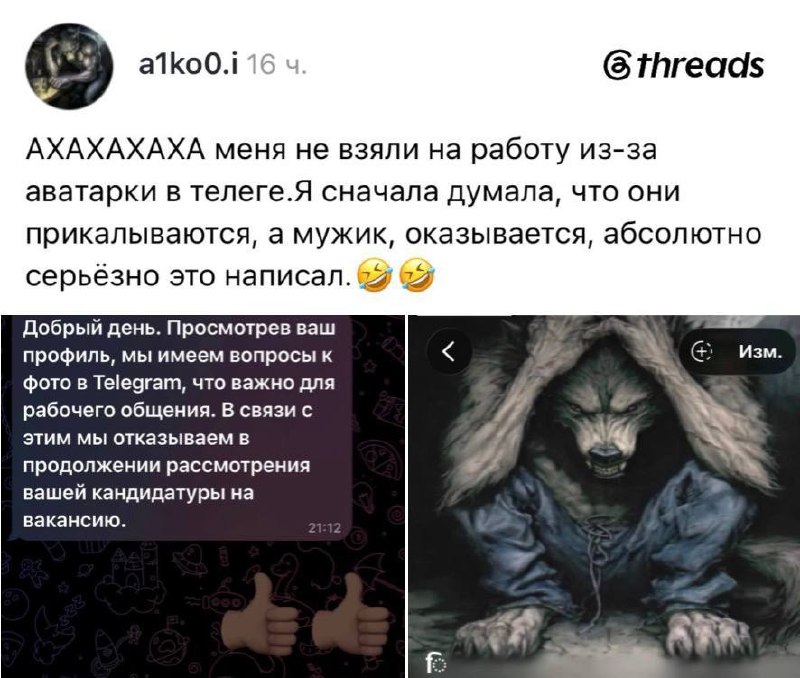 Россиянке отказали в работе из-за аватарки с волком в Telegram.
Все мои волки делают ауф «мы отказы