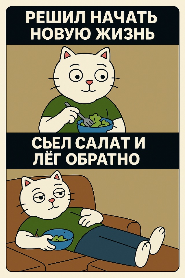 Всё, сегодня всё будет по-новому: правильное питание, с?...