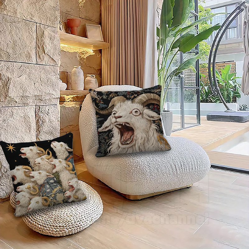 На маркетплейсах нашли криповые подушки с орущими козлами — с ними любой интерьер заиграет красками