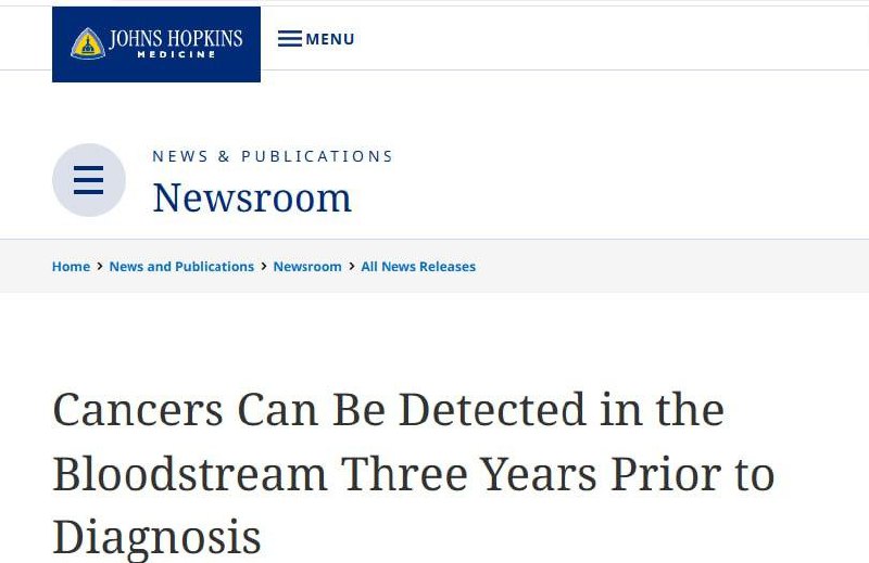Рак теперь можно обнаружить за три года до диагноза.
Учёные из Johns Hopkins разработали анализ кр