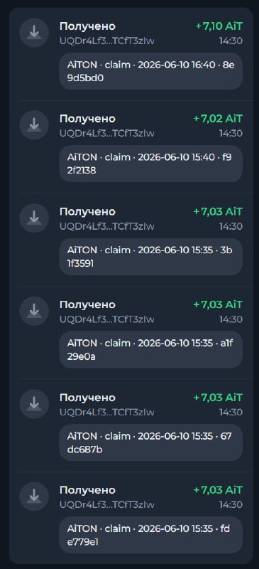 #AiTon 😍
Мне на кошелек прислали очередной вывод токенов 👌
Не забываем чинить оборудование за токе