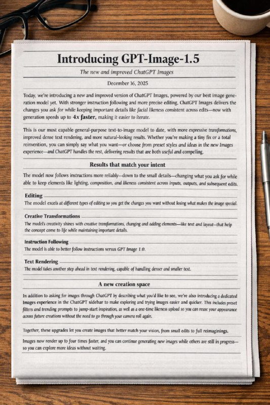 👐 В ChatGPT обновили генератор картинок
Новая модель GPT Image 1.5 не искажает лица при редактирова