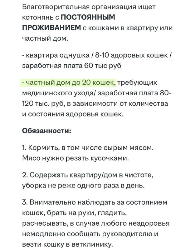 Девочки, вакансия дня: в Москве ищут котоняню с постоянным проживанием, зарплата — от 60 000₽. Работ