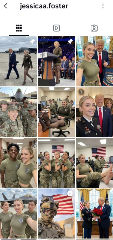 🍑 Аккаунт нейросетевой «фанатки Трампа и армии США» почти набрал миллион подписчиков
Страница Jessi