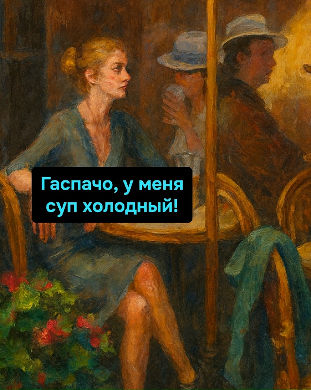 Она просто хотела горячий борщ, а не вот это испанское ?...