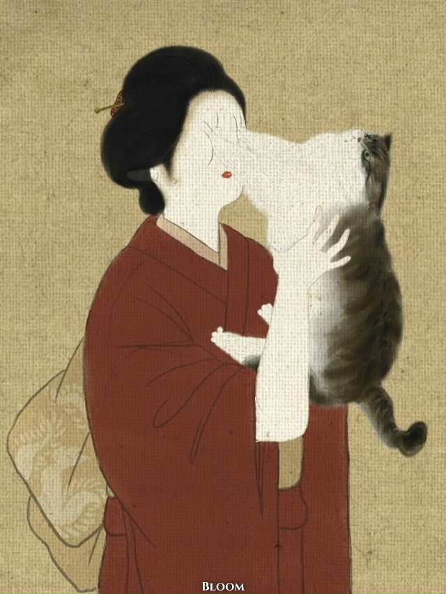 Художник Poshichi (ぽ七) рисует кошек в духе традиционной яп...