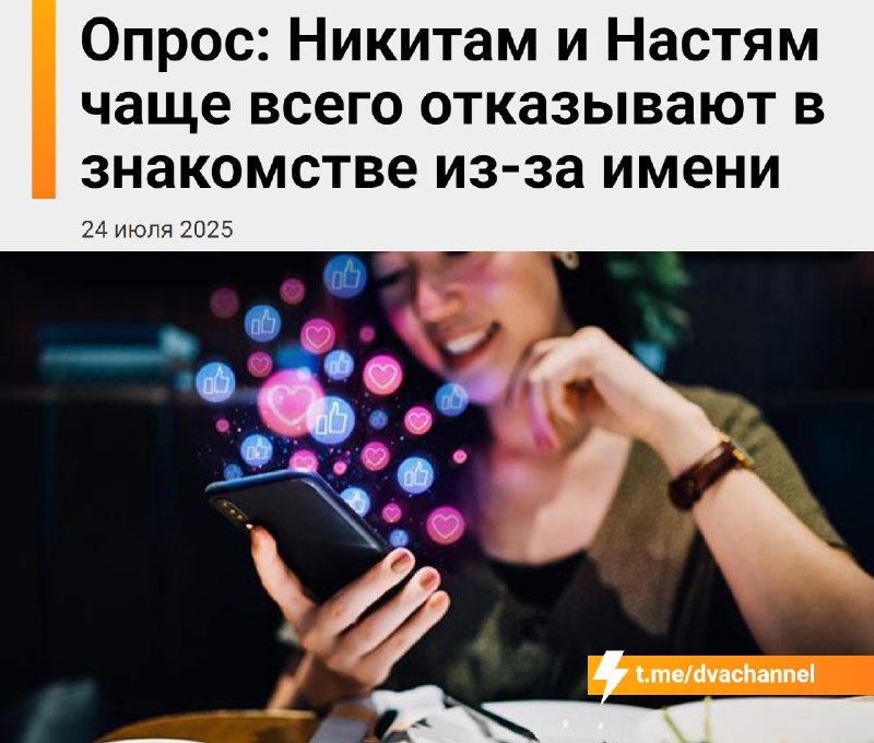 Никиты и Насти тут?
Каждый второй россиянин хотя бы раз отказывался от знакомства из-за имени челов