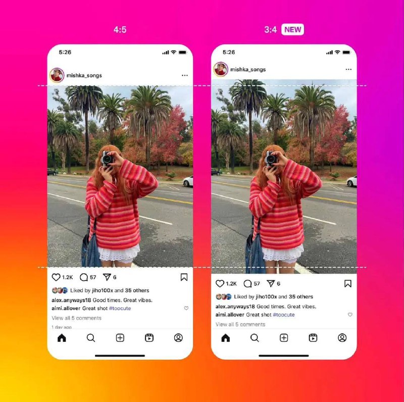 Instagram* теперь поддерживает фото с соотношениием 3:4
Это стандартный формат, в котором смартфон