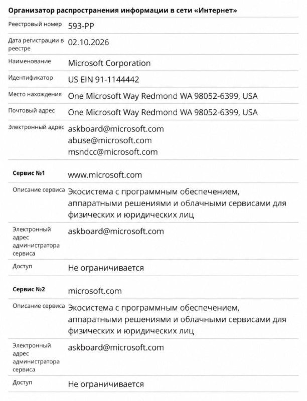 Apple и Microsoft могут быть забанены в России — РКН внес компании в реестр ОРИ
Теперь они обязаны