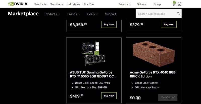 Nvidia выпустили видеокарту за ноль рублей — RTX 4040 Brick Edition это тупо бесплатный кирпич
Согл