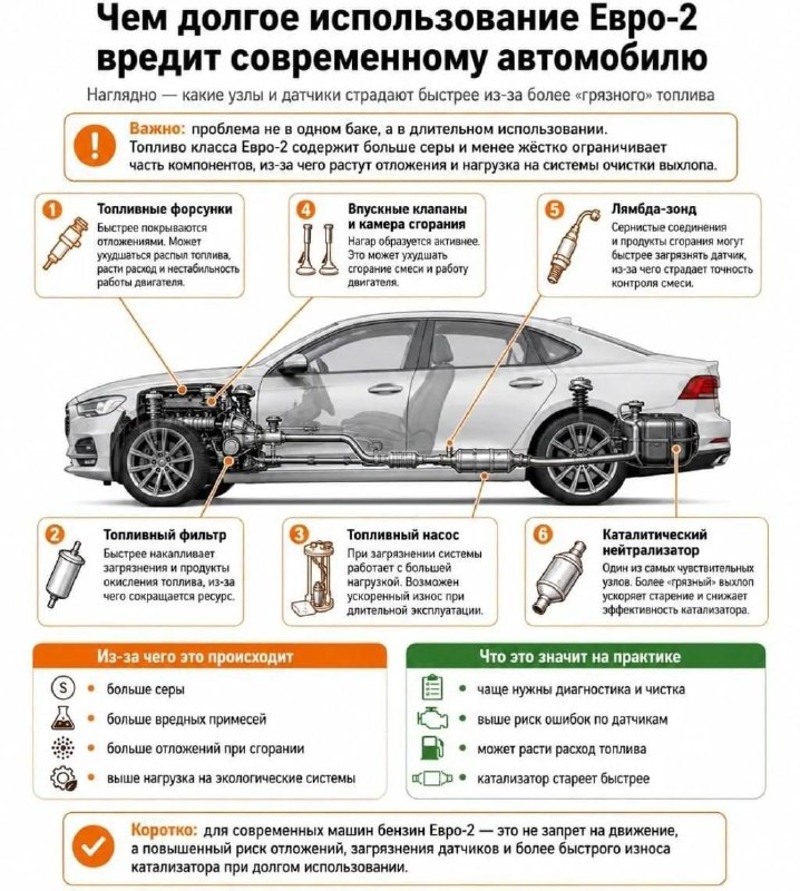 ☹️ Бензин «Евро-2» вредит всем частям автомобиля — страдают форсунки, клапаны, фильтр и топливный на