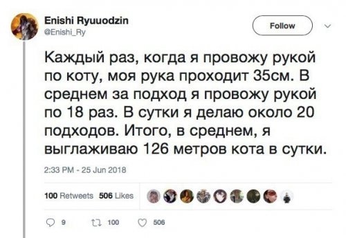 А сколько метров кота в сутки выглаживаете вы? ;)