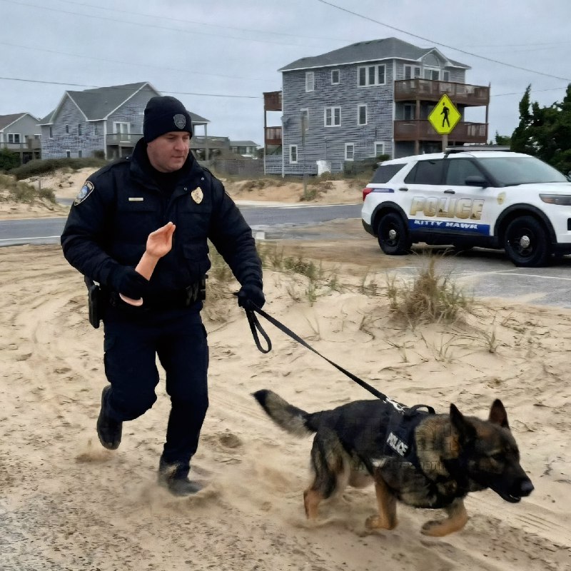 Кто-то сгенерировал эти картинки, на которых полицейская собака нашла потерянный протез руки для баб