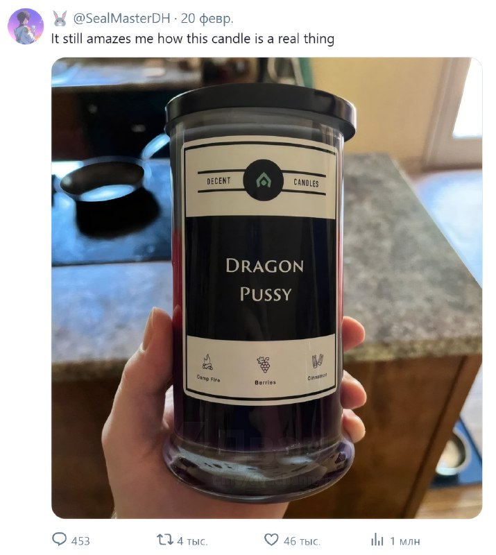 В Cети откопали свечу с запахом драконьей пизды
Американский бренд Decent Candles выпускает свечи D