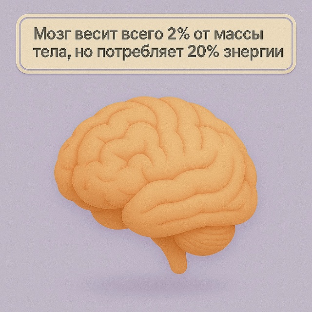 Мозг весит всего 2% от массы тела, но потребляет 20% энерг...