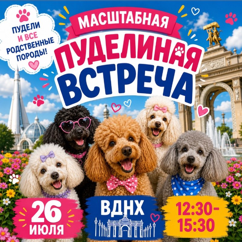 Ухтыы, в Москве пройдёт масштабная ПУДЕЛИНАЯ вечеринка! 🤯
На встречу придут владельцы пуделей или р