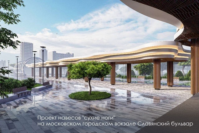 ☂️На Славянском бульваре устанавливают навесы для ко...