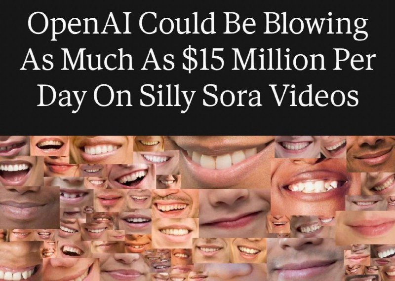 Мемные видео в Sora 2 обходятся OpenAI в $15 млн в день — Forbes
Компания тратит более четверти сво