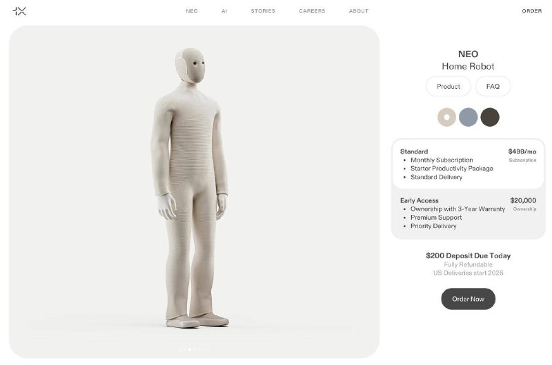 В США начали продавать роботов-домохозяинов — Neo от стартапа 1X.
Он умеет пылесосить, раскладывать