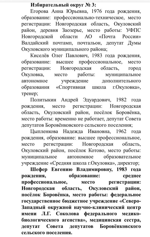 Список кандидатов в Окуловку думу на выборы 12-14 сентяб?...