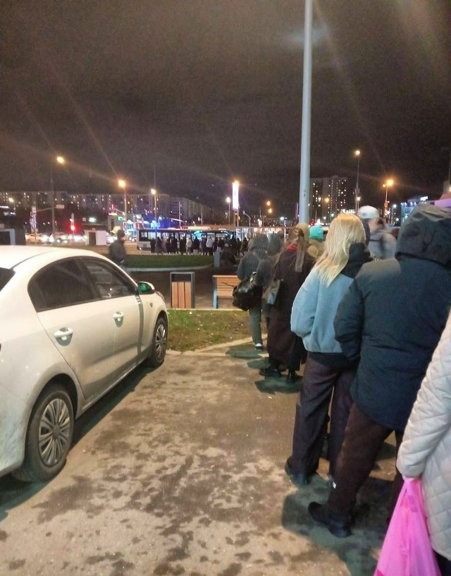 Огромная очередь на автобус у станции метро «Домодедо?...