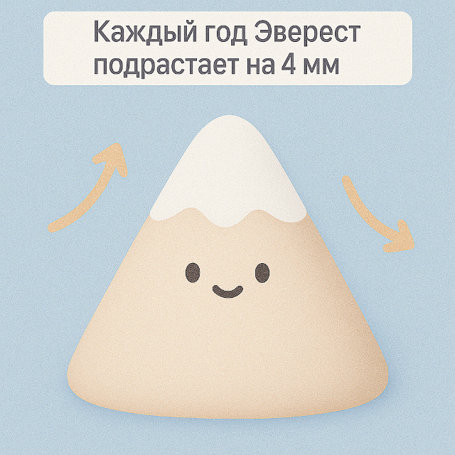 🏔️ Гора, которая растёт
Каждый год Эверест становитс...