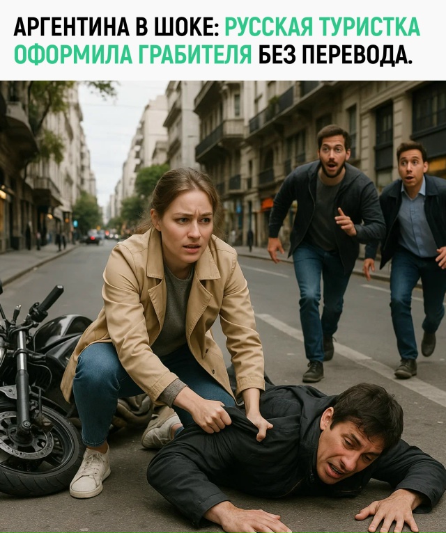В Аргентине двое мужчин на мотоцикле решили ограбить д...