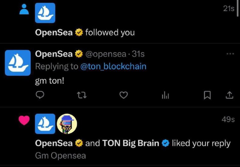 Похоже очередные "принцтпиальные договоренности" были достигнуты с OpenSea.
Ждем TON на их маркете