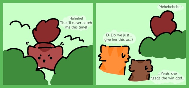 Хе-хе! На этот раз они меня не поймают!
— Э-э, нам просто?...