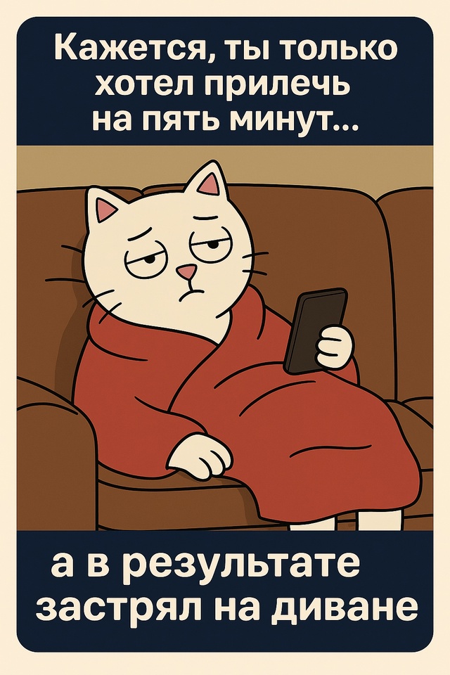 Ты сел на диван, просто проверить телефон. Один мем, вто...