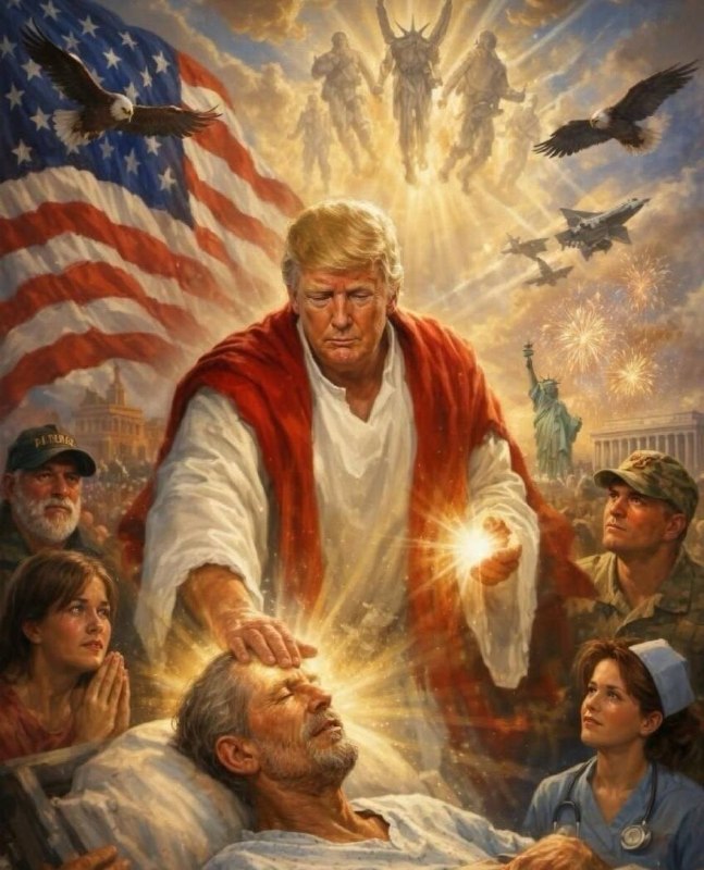 Трамп, после поста с критикой Папы римского, опубликовал картинку, где он в образе Иисуса исцеляет б