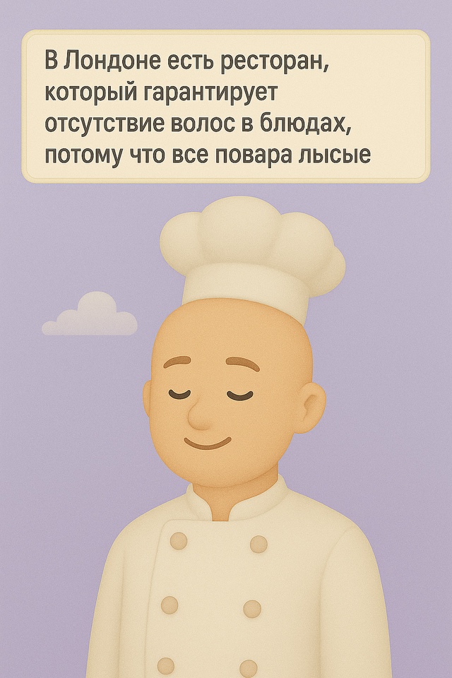👨‍🍳 В Лондоне есть ресторан,
где повара — все лысые.
...