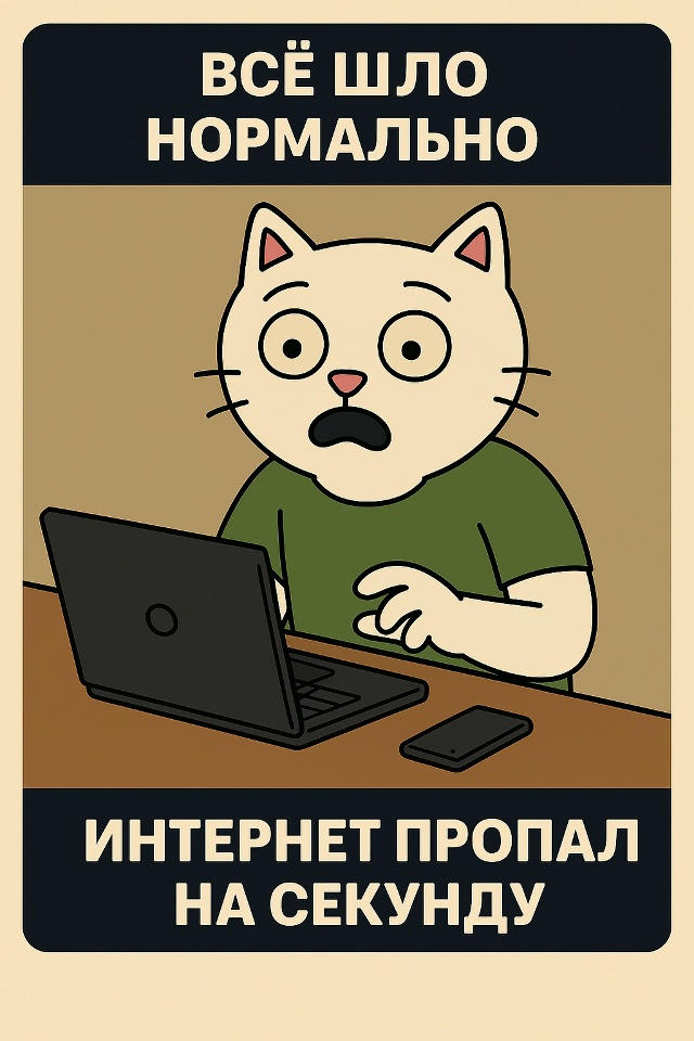 Он сидит за ноутбуком, глаза округлились, лапы зависли ...