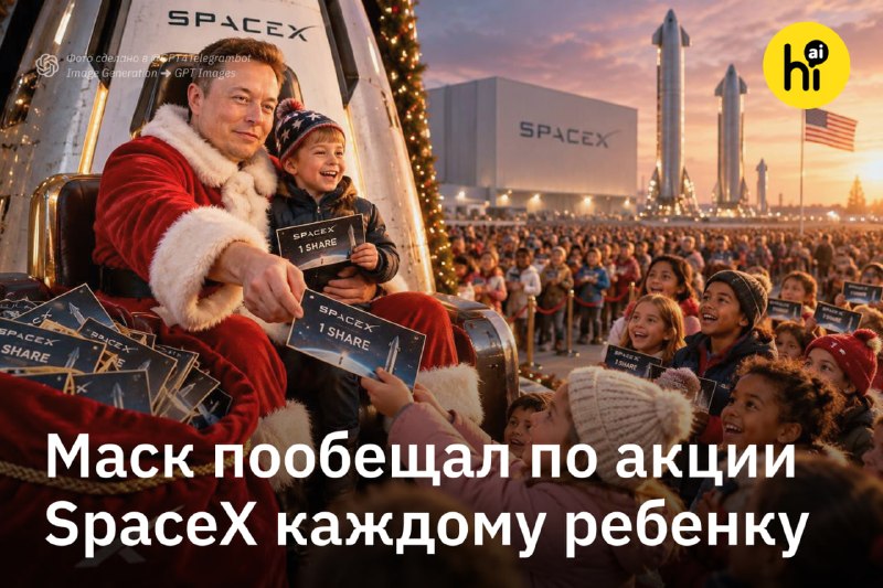 🚀 Маск пообещал подарить каждому ребенку в США акцию SpaceX
«В следующем году я подарю по одной из