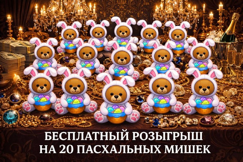 БЕСПЛАТНЫЙ РОЗЫГРЫШ НА 20 НОВЫХ ПАСХАЛЬНЫХ МИШЕК! 🎁
ТОЛЬКО ДЛЯ НАШИХ ПОДПИСЧИКОВ! ❤️
УСЛОВИЯ Подпи