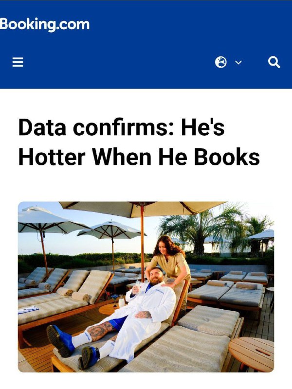 Сексуальность мужиков резко растёт, если он сам планирует отпуск.
По опросу Booking, 93% девушек п